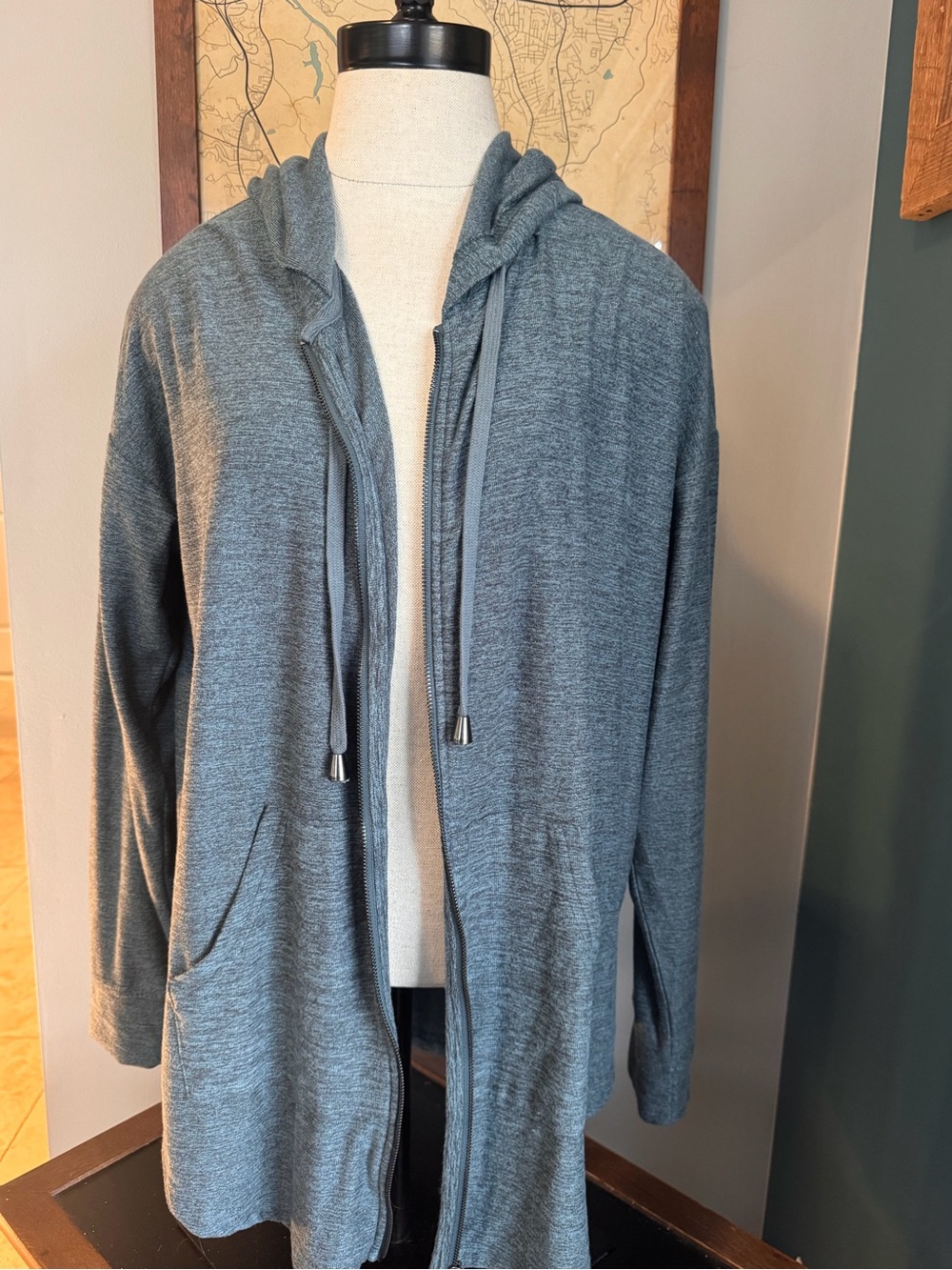 Hooded Zip-Front Sweater Cardigan - Gray